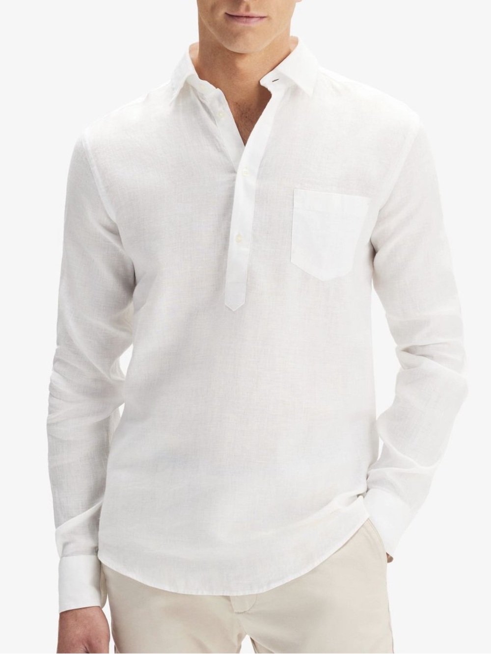 John Henric Sweden White Popover Linen Shirt Long Sleeve Button Down Large XL